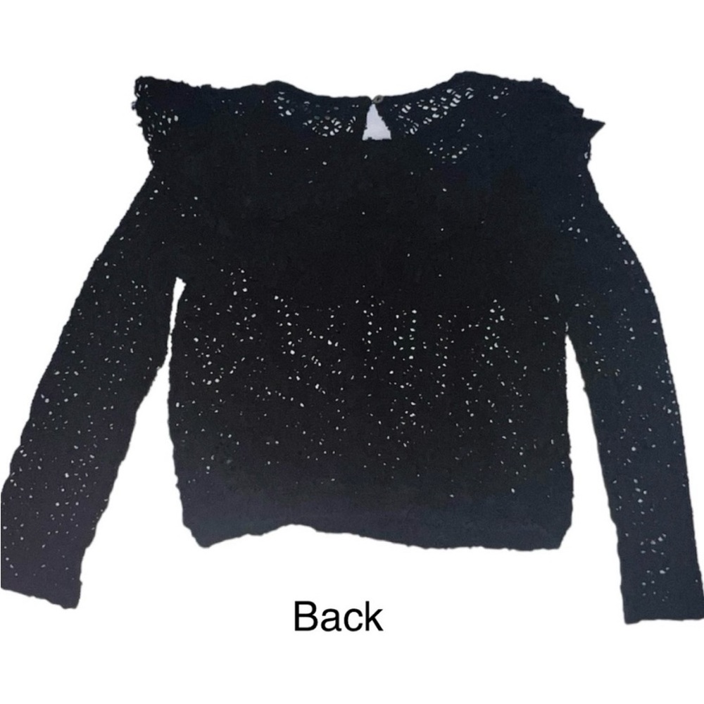 Free People FP Beach Feel The Love Black Crochet Long Sleeve Ruffle Top Small - Picture 4 of 15
